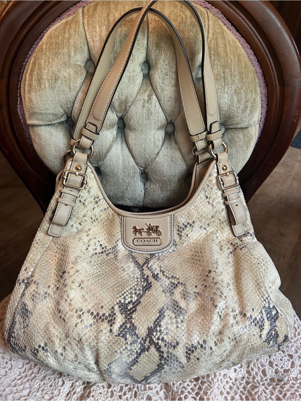 Coach Madison Maggie Python Embossed Limited Addition shoulder bag.